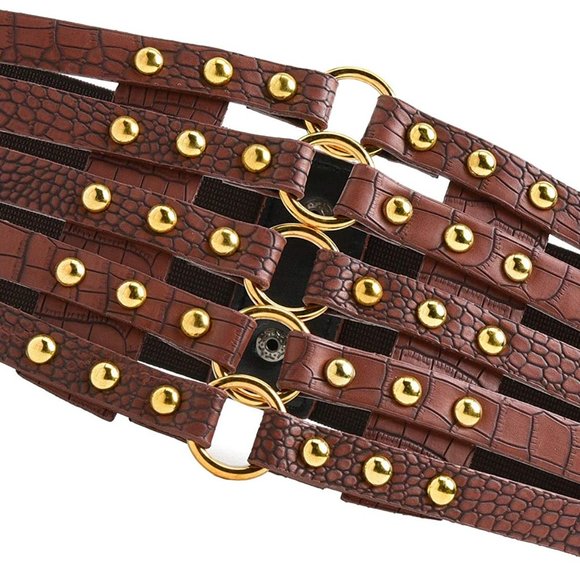 Womens Faux Leather 5 Metal Rings Wide Waist Belt main image 6